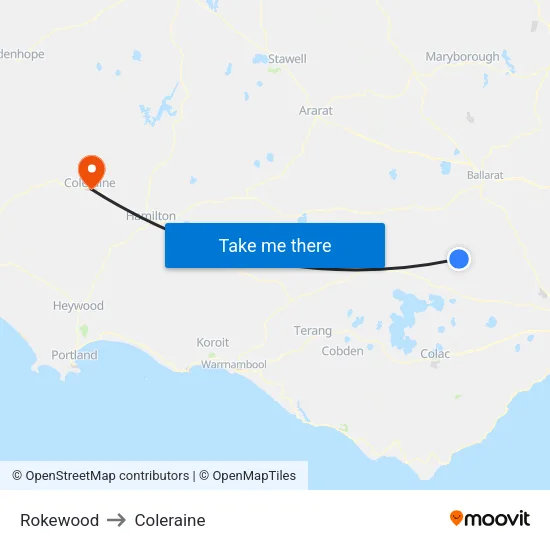 Rokewood to Coleraine map