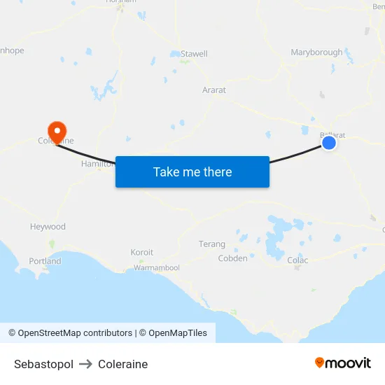 Sebastopol to Coleraine map