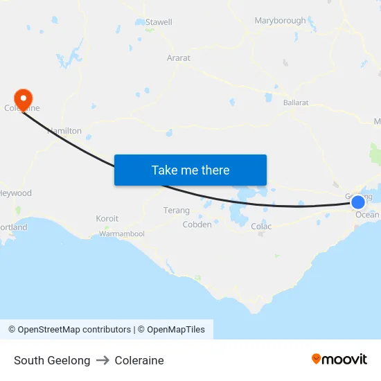 South Geelong to Coleraine map