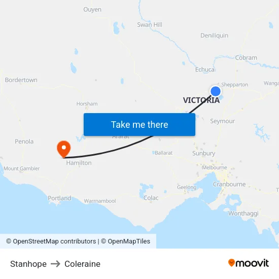 Stanhope to Coleraine map