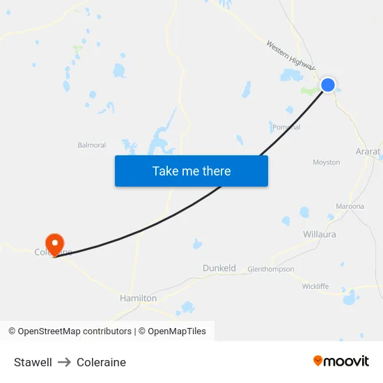 Stawell to Coleraine map