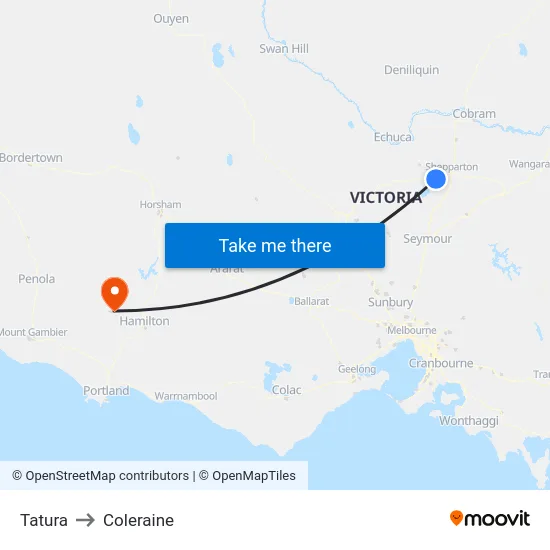 Tatura to Coleraine map