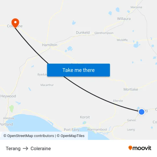 Terang to Coleraine map