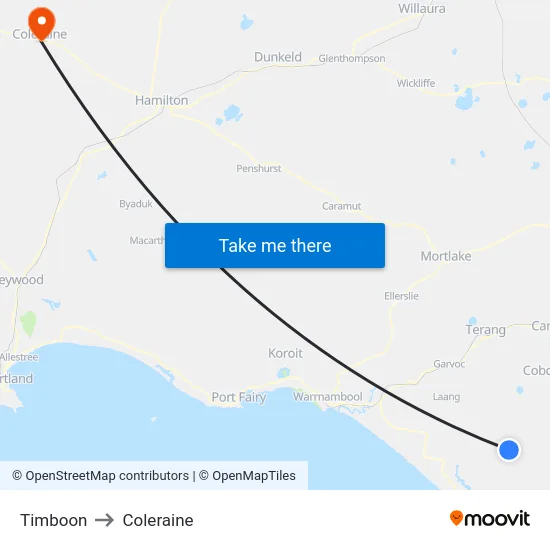 Timboon to Coleraine map