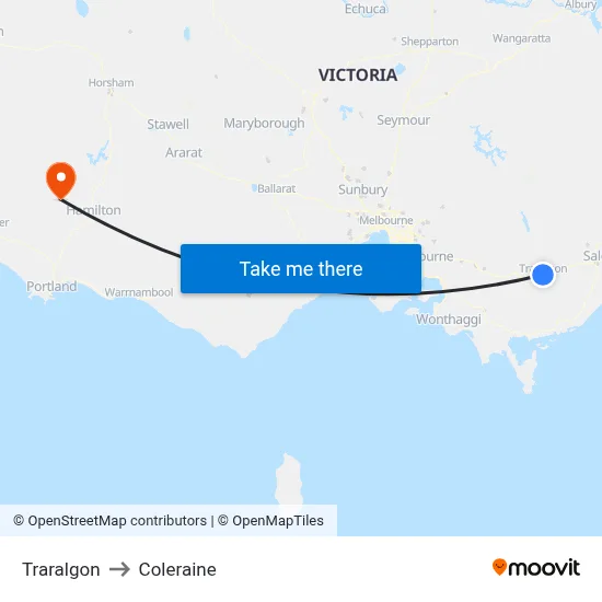 Traralgon to Coleraine map