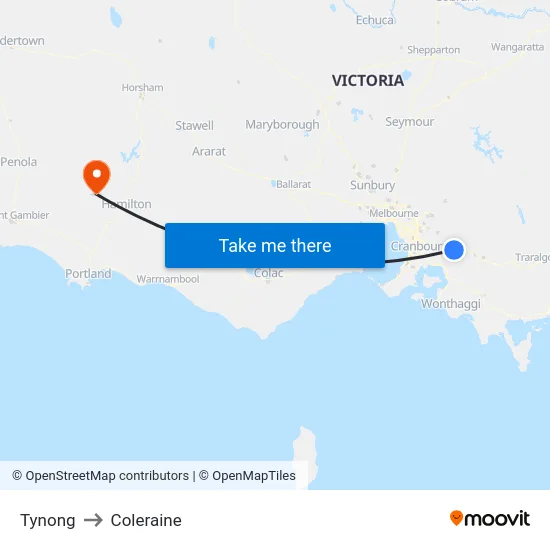 Tynong to Coleraine map