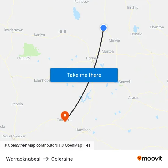 Warracknabeal to Coleraine map