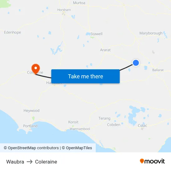 Waubra to Coleraine map