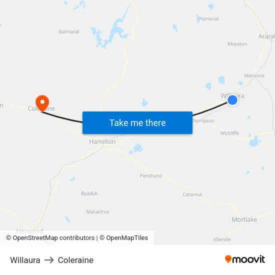 Willaura to Coleraine map