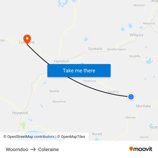 Woorndoo to Coleraine map