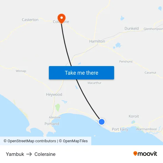 Yambuk to Coleraine map