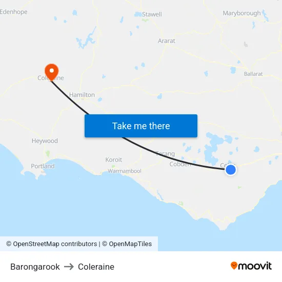 Barongarook to Coleraine map
