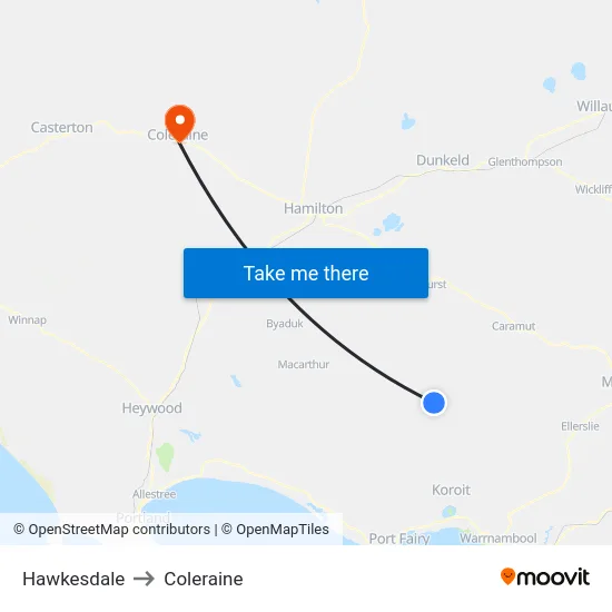 Hawkesdale to Coleraine map