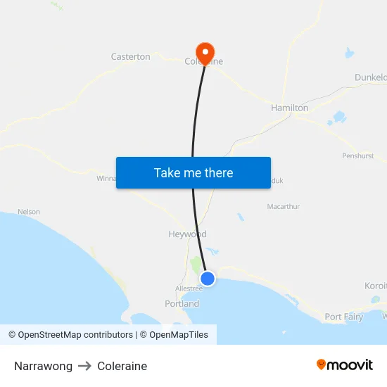Narrawong to Coleraine map