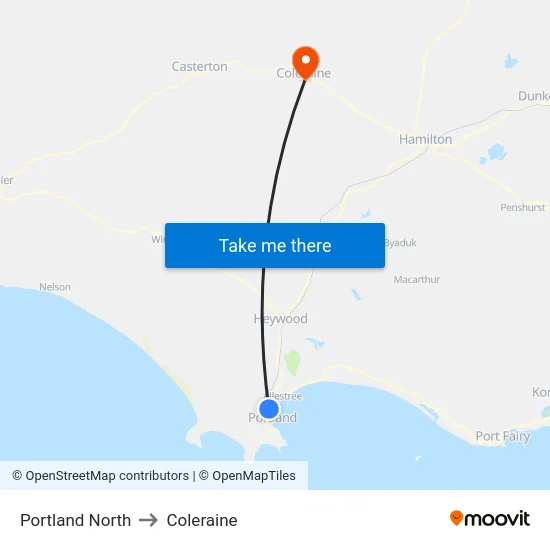 Portland North to Coleraine map