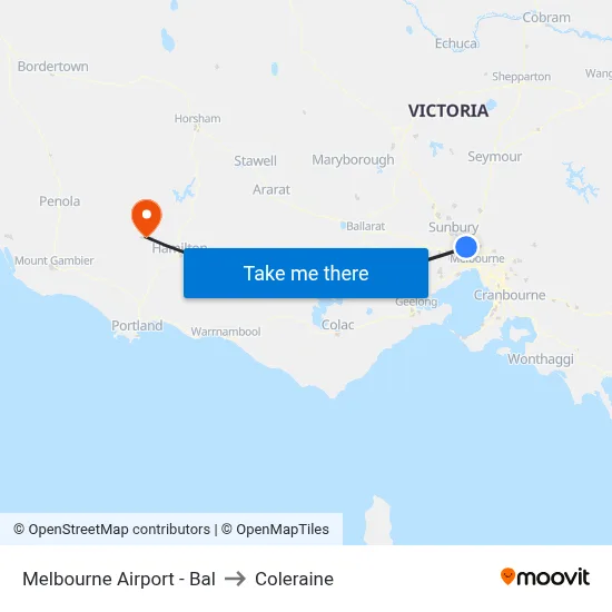 Melbourne Airport - Bal to Coleraine map