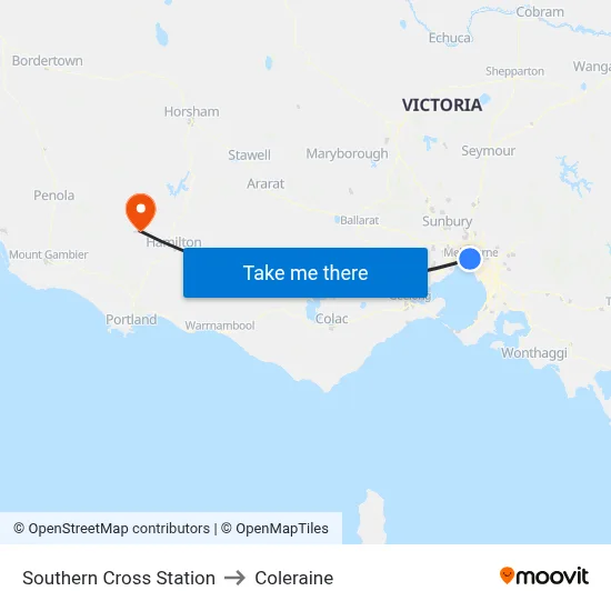 Southern Cross Station to Coleraine map