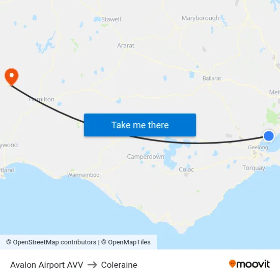 Avalon Airport AVV to Coleraine map