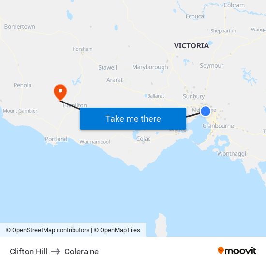 Clifton Hill to Coleraine map