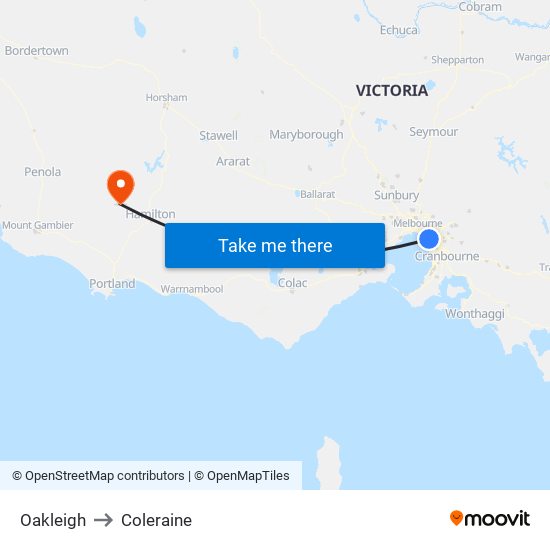 Oakleigh to Coleraine map