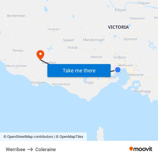 Werribee to Coleraine map