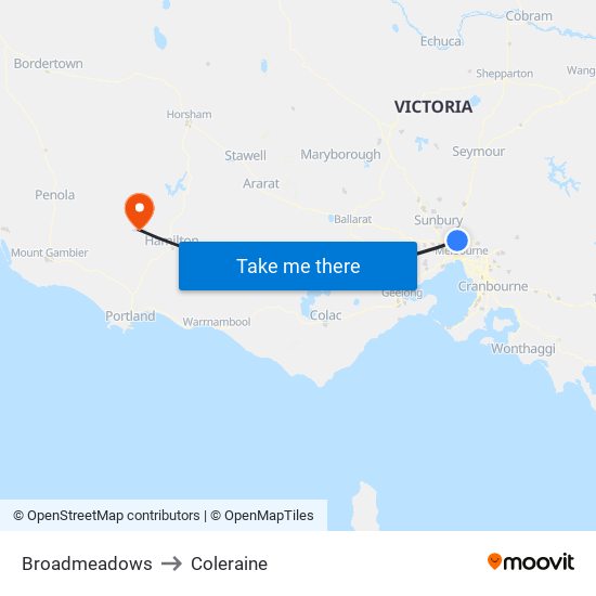 Broadmeadows to Coleraine map