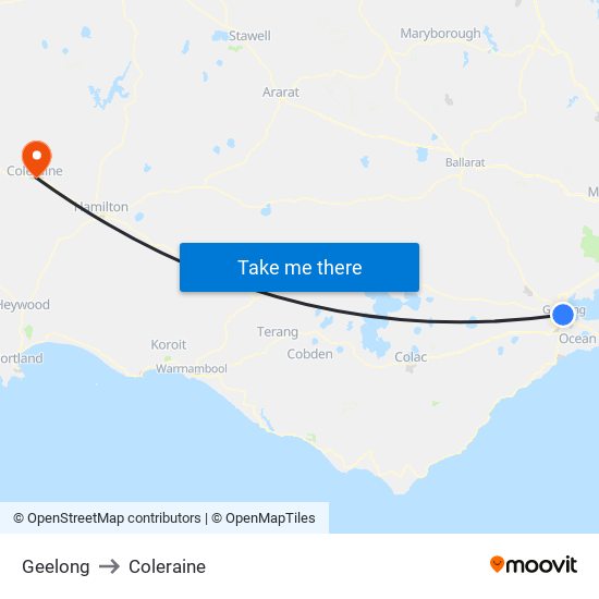 Geelong to Coleraine map