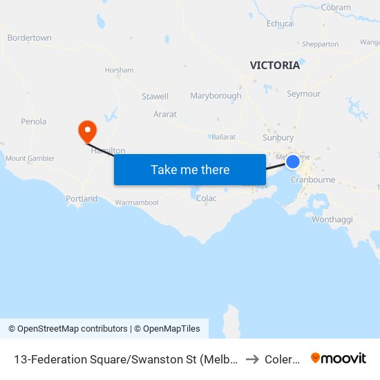 13-Federation Square/Swanston St (Melbourne City) to Coleraine map