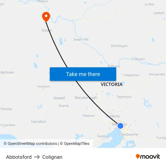 Abbotsford to Colignan map