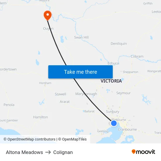 Altona Meadows to Colignan map