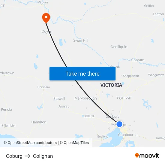 Coburg to Colignan map