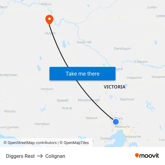 Diggers Rest to Colignan map