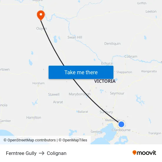 Ferntree Gully to Colignan map