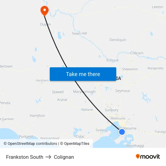 Frankston South to Colignan map