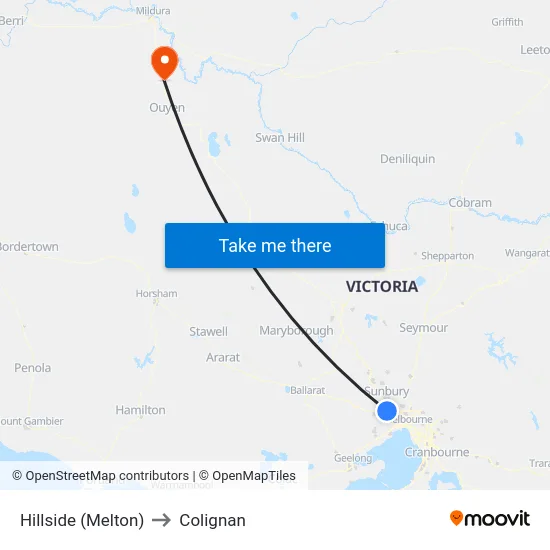 Hillside (Melton) to Colignan map