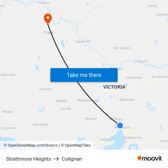 Strathmore Heights to Colignan map