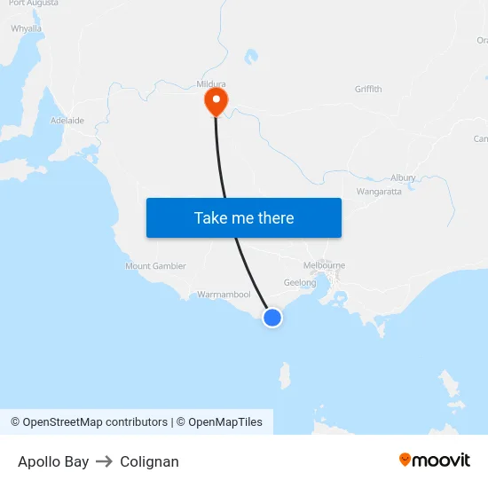 Apollo Bay to Colignan map
