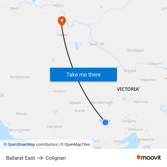 Ballarat East to Colignan map