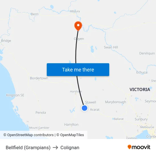 Bellfield (Grampians) to Colignan map