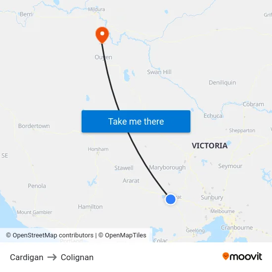 Cardigan to Colignan map