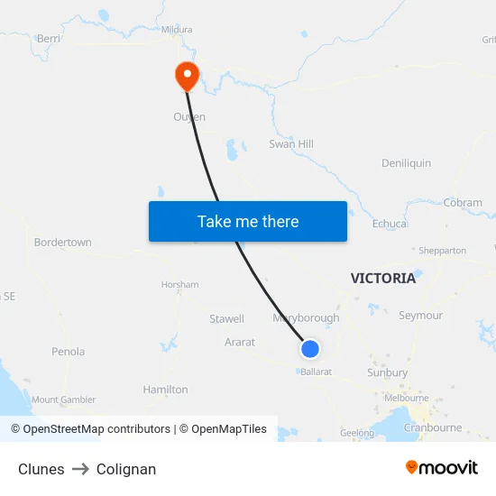 Clunes to Colignan map