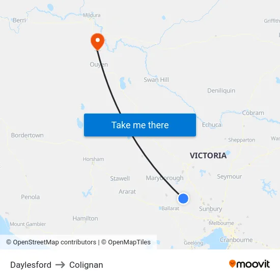 Daylesford to Colignan map