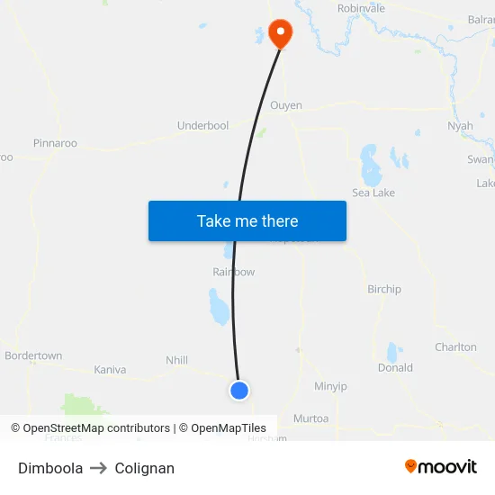 Dimboola to Colignan map