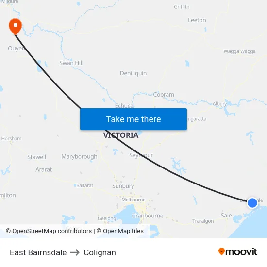 East Bairnsdale to Colignan map