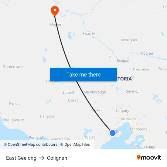 East Geelong to Colignan map