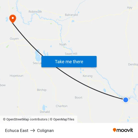 Echuca East to Colignan map