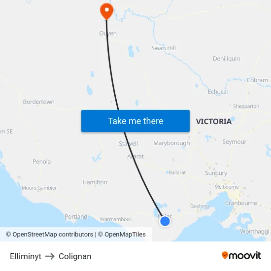 Elliminyt to Colignan map