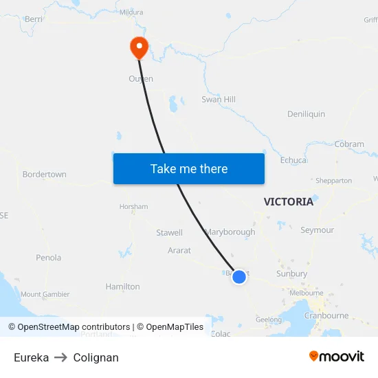 Eureka to Colignan map