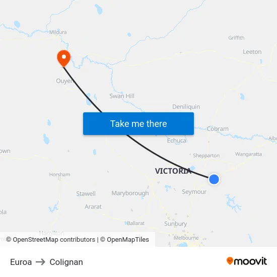 Euroa to Colignan map
