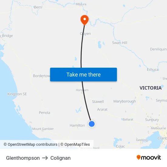 Glenthompson to Colignan map